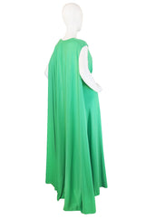 1970s Green Caped Jersey Maxi with Cut Out