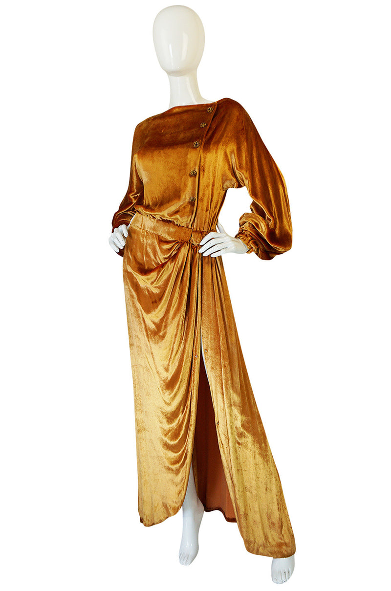 1930s Jean Patou Couture Golden Silk Velvet Wrap Gown