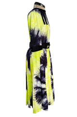 Gorgeous Spring 2019 Prada Look 41 Runway Neon Green & Navy Tie Dye Dress