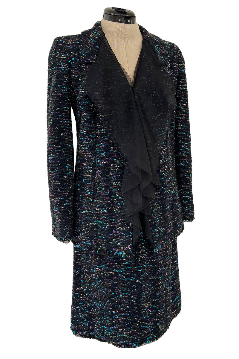 Gorgeous Fall 2000 Chanel by Karl Lagerfeld Haute Couture Ruffled Three Piece Boucle Runway Suit