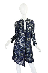 1960s Blue Cord & Black Net Geoffrey Beene Evening Jacket