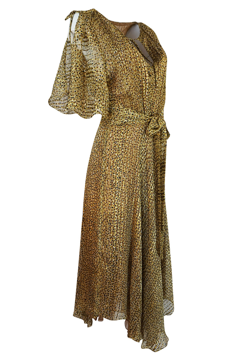 1970s Annacat Pintuck Bias Cut Fine Ribbon Silk Chiffon Dress