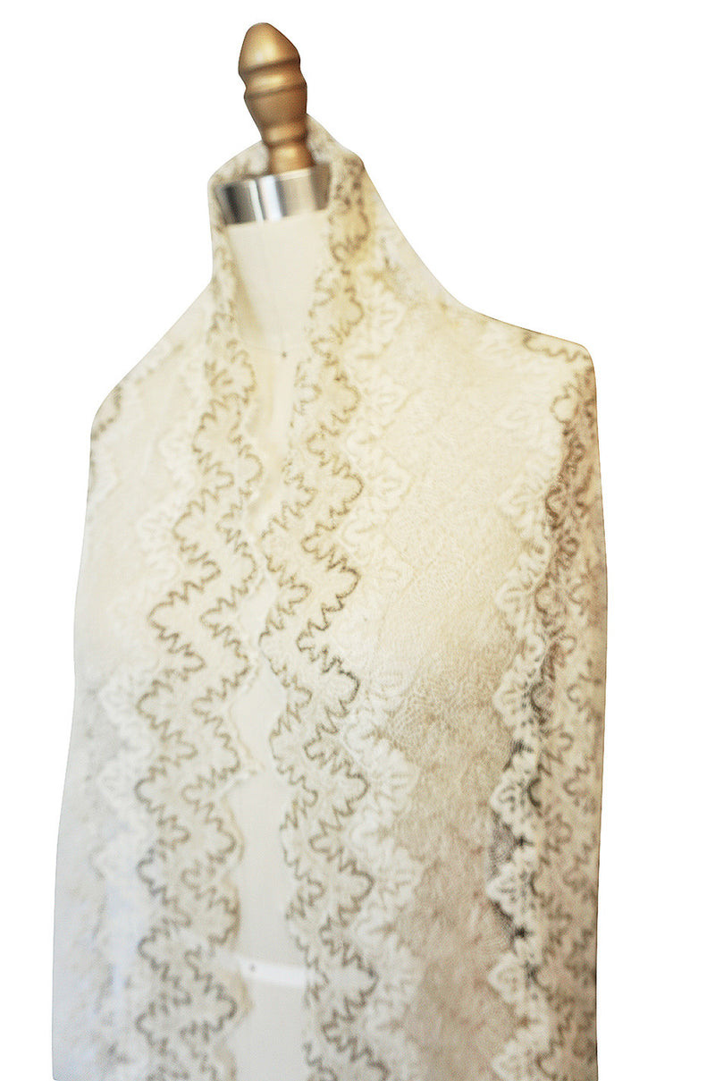 1920s "Cobweb" Cream Lace & Gold Thread Scarf