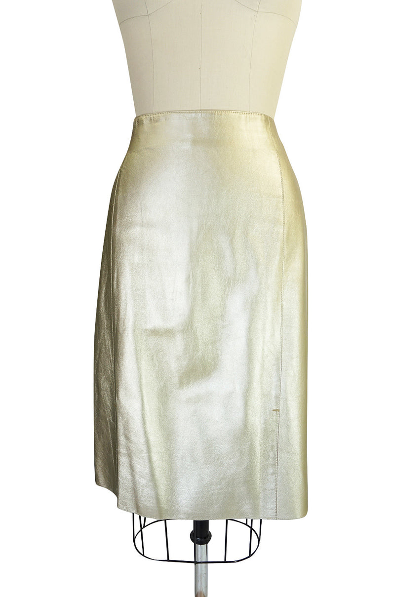 Recent Prada Muted Gold Fine Leather Skirt