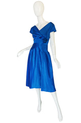 1950s Silk Satin Rosette Cocktail Dress