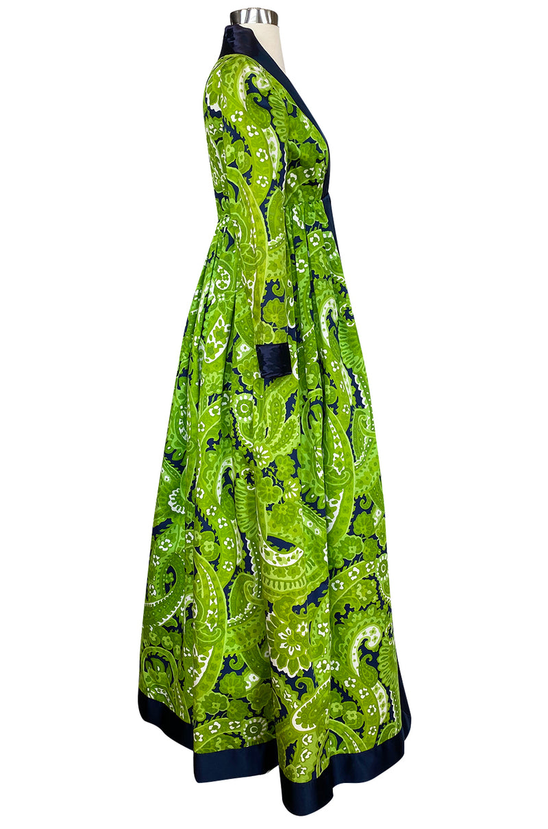 Spring 1969 Geoffrey Beene Well Documented Green Print Hostess Dress