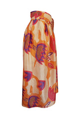 1970s Bill Tice Printed Oversized Floral Tissue Silk Peach Skirt