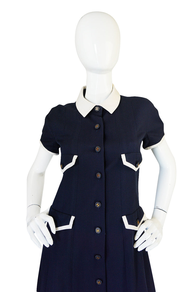 Chanel 1993 Navy & White Waffle Weave Runway Dress