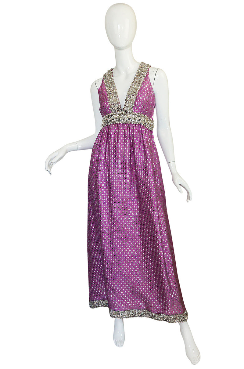 c1965-69 Lavender & Silver Beaded Oscar de la Renta Dress