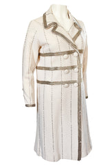 1960s Unlabeled Mr. Blackwell Beaded Ivory Wool Jersey Coat