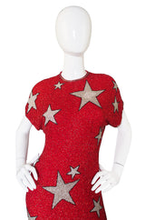 1980s Beaded Red & Silver Stars Dress
