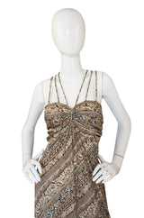 1970s Joy Stevens Printed Jersey Multi Strap Halter Dress