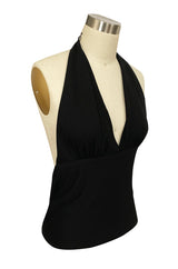 1980s Yves Saint Laurent Plunging Wrap Halter Top w Extra Long Ties