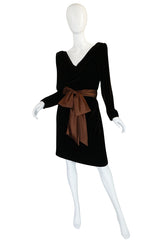c1983 Hubert de Givenchy Haute Couture Velvet Dress w Silk Bow