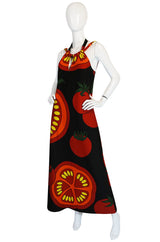 c1973 Lanvin Printed "Tomato" Halter Jersey Dress