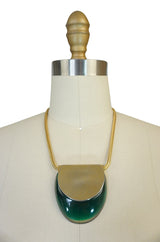 1970s Graduated Green Lanvin Resin and Gold Necklace