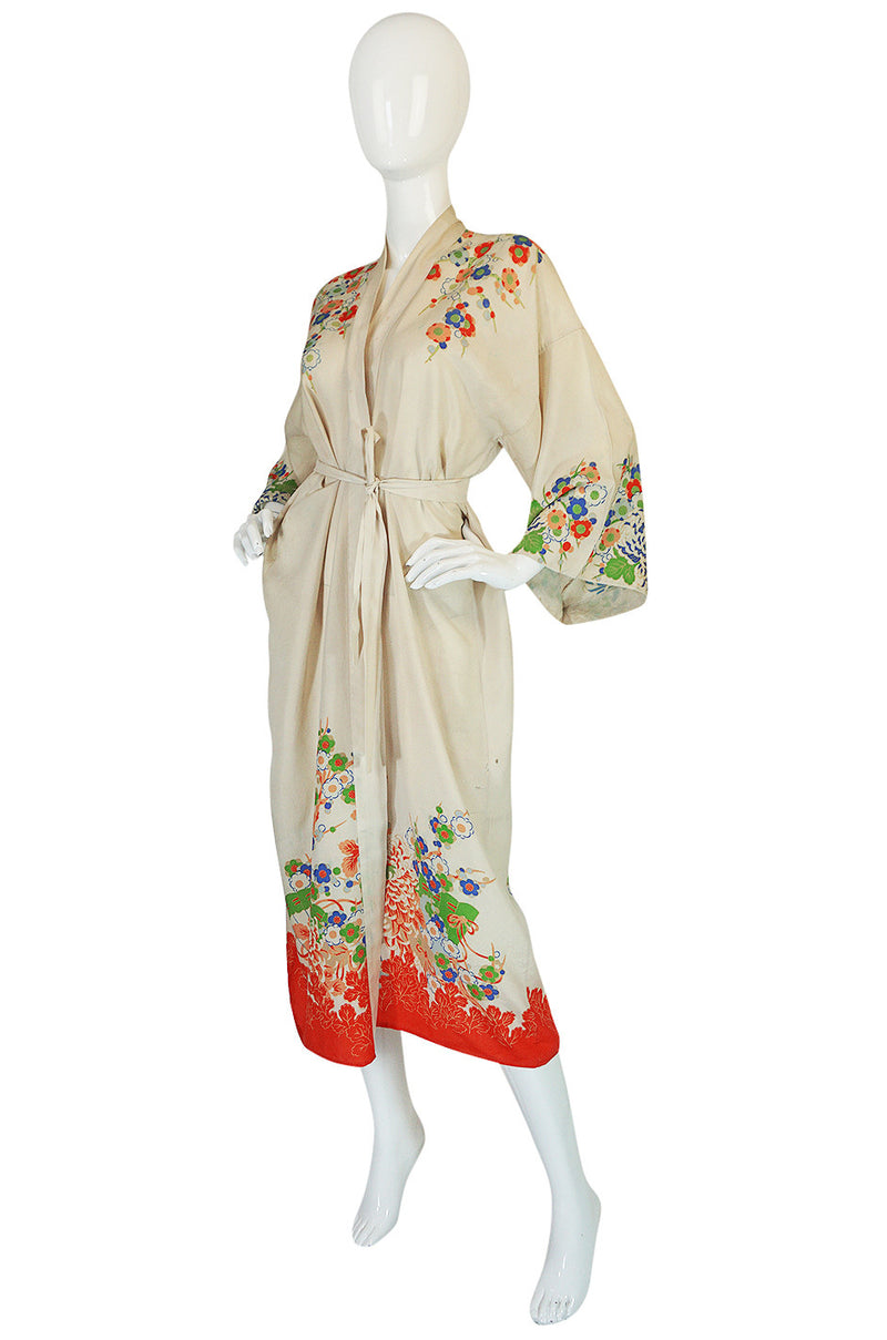Romantic 1920s Printed Tissue Silk Pongee Kimono