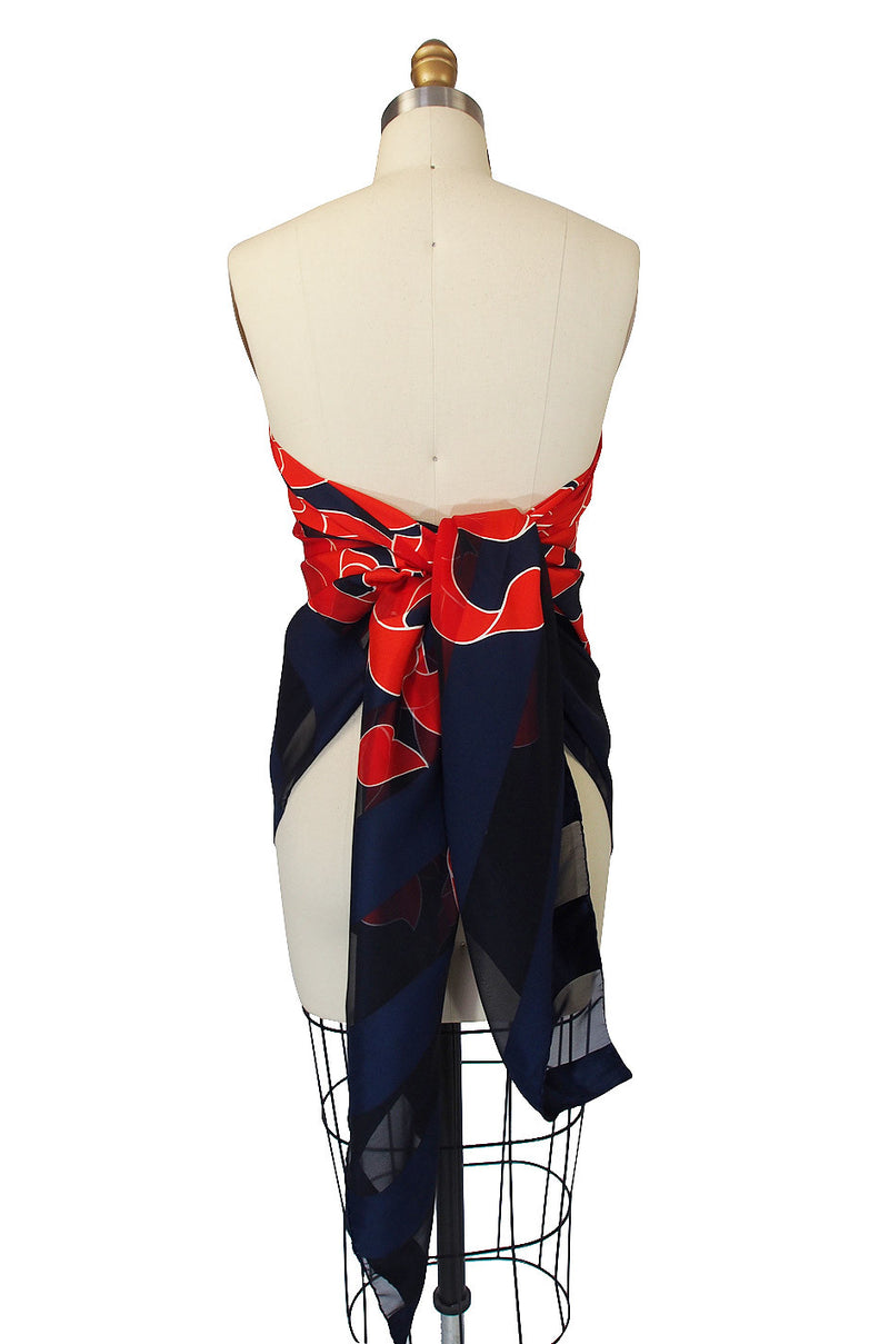 Huge Vintage Red Floral Yves Saint Laurent Scarf