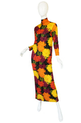 1970s La Mendola Printed Floral Silk Jersey Dress