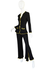 1970s Yellow Trim Ossie Clark Moss Crepe Trouser Suit
