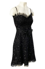 Fall 1987 Yves Saint Laurent Metallic Lame Lace & Black Sequin Bow Dress