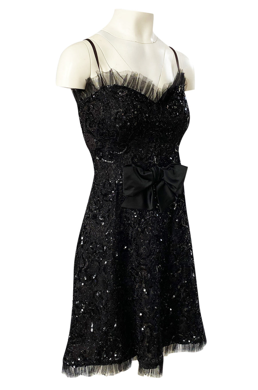 Fall 1987 Yves Saint Laurent Metallic Lame Lace & Black Sequin Bow Dre –  Shrimpton Couture