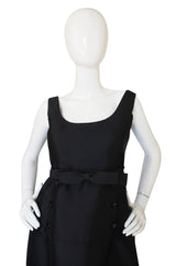 1960s Sculptural Black Silk Teal Traina "Tuxedo" Dress