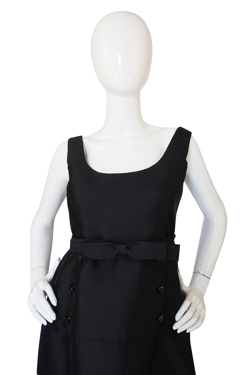 1960s Sculptural Black Silk Teal Traina "Tuxedo" Dress