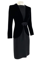 Fall 1985 Valentino Haute Couture Silk Crepe with Black Velvet & Crystal Bow Dress