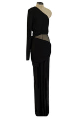 Spectacular Early 2000s John Anthony Couture Black Jersey & Mesh One Sleeve Dress