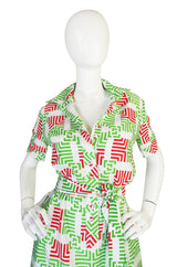 1970s Fun Lanvin Logo Print Shirt Front Dress