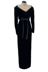 Documented Fall 1984 Christian Dior by Marc Bohan Runway Haute Couture Black Textured Velvet Dress