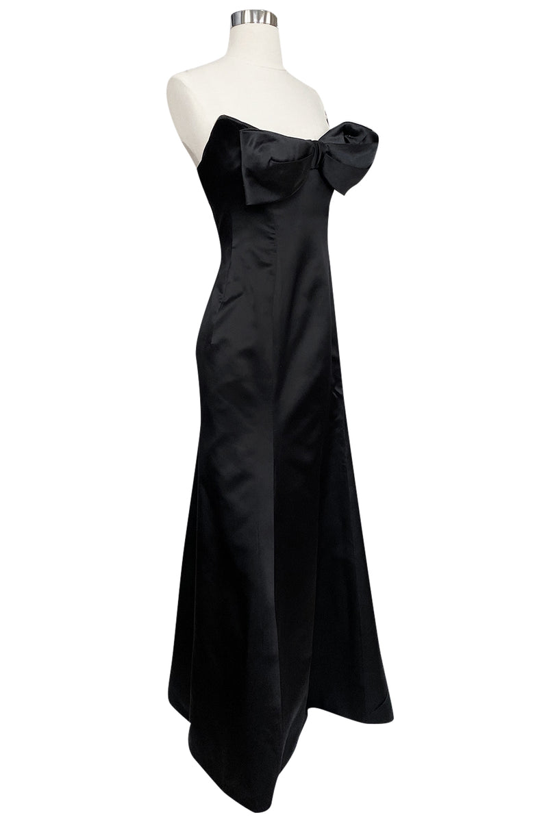Spring 1996 Vivienne Westwood Bow Front Black Silk Satin Strapless Corset Dress