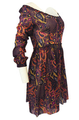 Fall 2005 Miu Miu Purple Printed Off Shoulder Semi-Sheer Dress