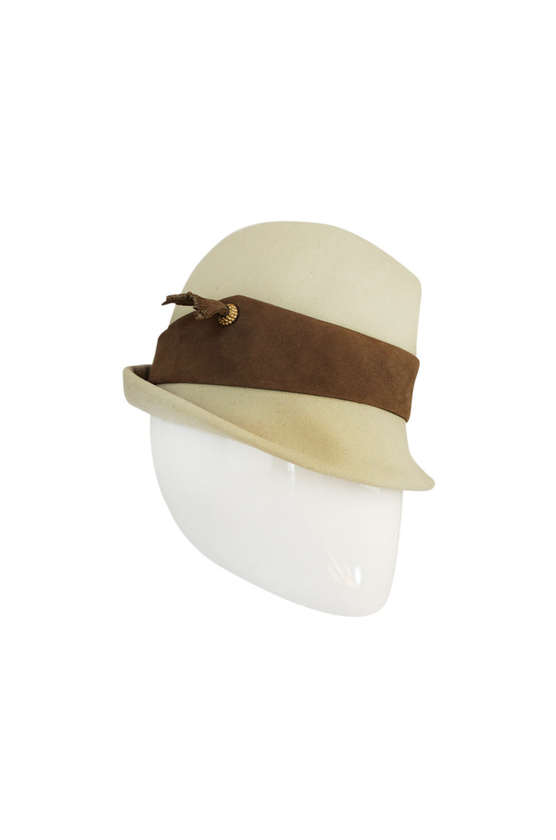 1960s Chic Taupe and Cream Christian Dior Fedora Hat