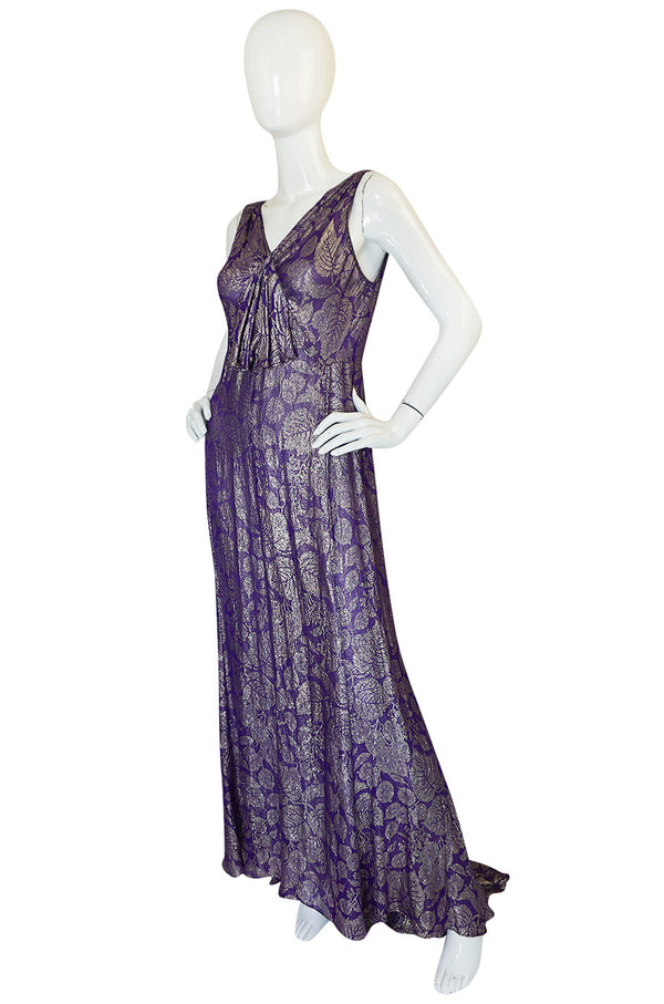 Rare & Extraordinary 1920s Purple & Gold Metallic Lame Gown
