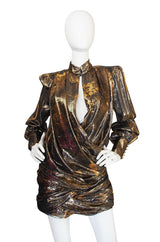 F/W 2013 Balmain Gold Print Lame Mini Dress