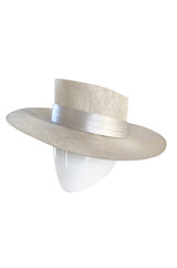 Bespoke 2001-2006 Philip Treacy Haute Couture Parasisal Straw Hat w Feather Detail