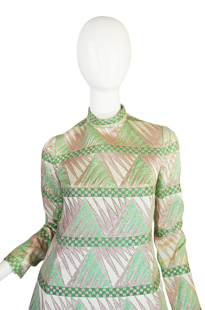 1960s Metallic Pink & Green Mollie Parnis Dress