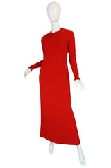 c1973 Halston Red 100% Cashmere Evening Dress