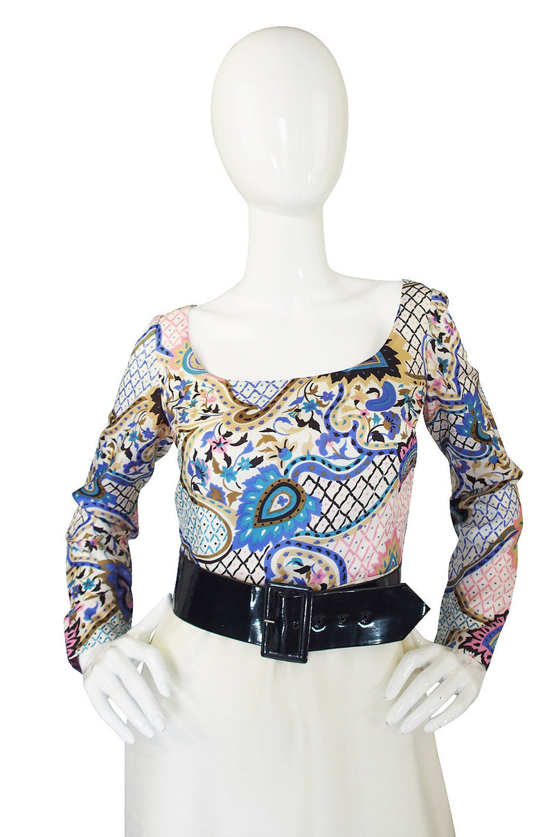1970s Jean Varon Print Dress & Patent Belt