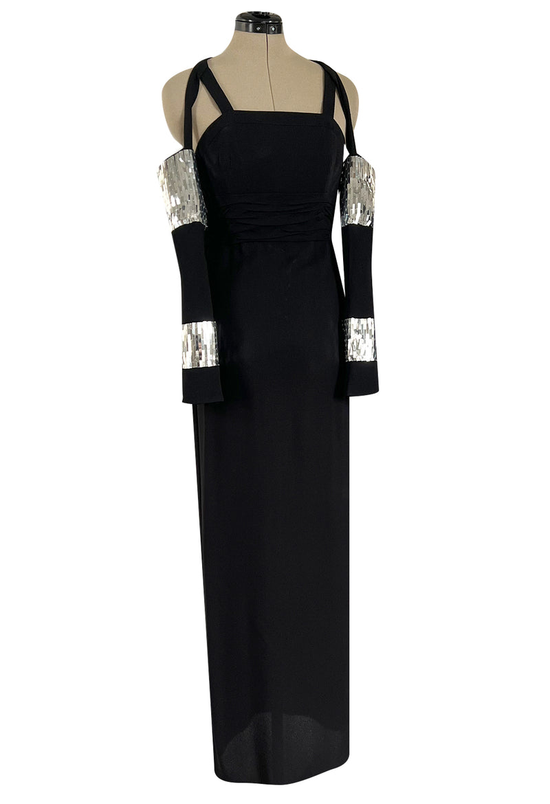Avent Garde Fall 1991 Karl Lagerfeld Suspended Sleeve Dress w Flat Silver Sequin Detailing