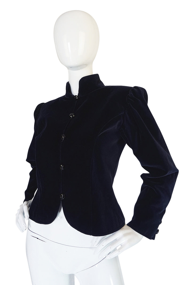 1970s Yves Saint Laurent Deep Blue Velvet Fitted Jacket