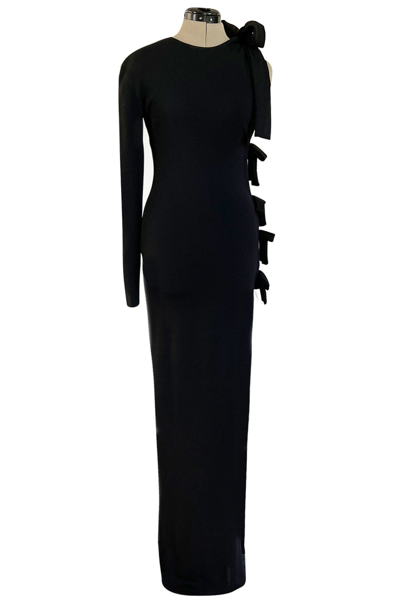 Gorgeous Early 2000s John Anthony One Sleeve Jersey Dress w Full Open Side & Bow Detail