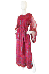 1970s Fine Pink Silk Chiffon Treacy Lowe Caftan Dress