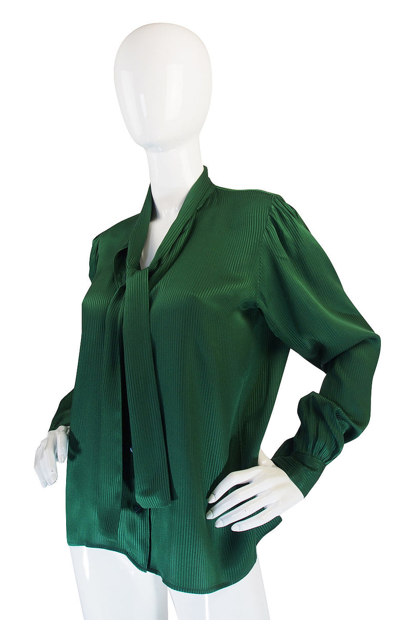 1970s Forest Green Yves Saint Laurent Silk Top