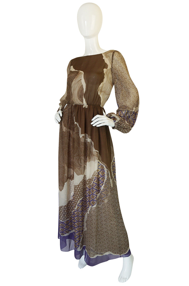 Ethereal 1970s Silk Chiffon Print Hanae Mori Dress