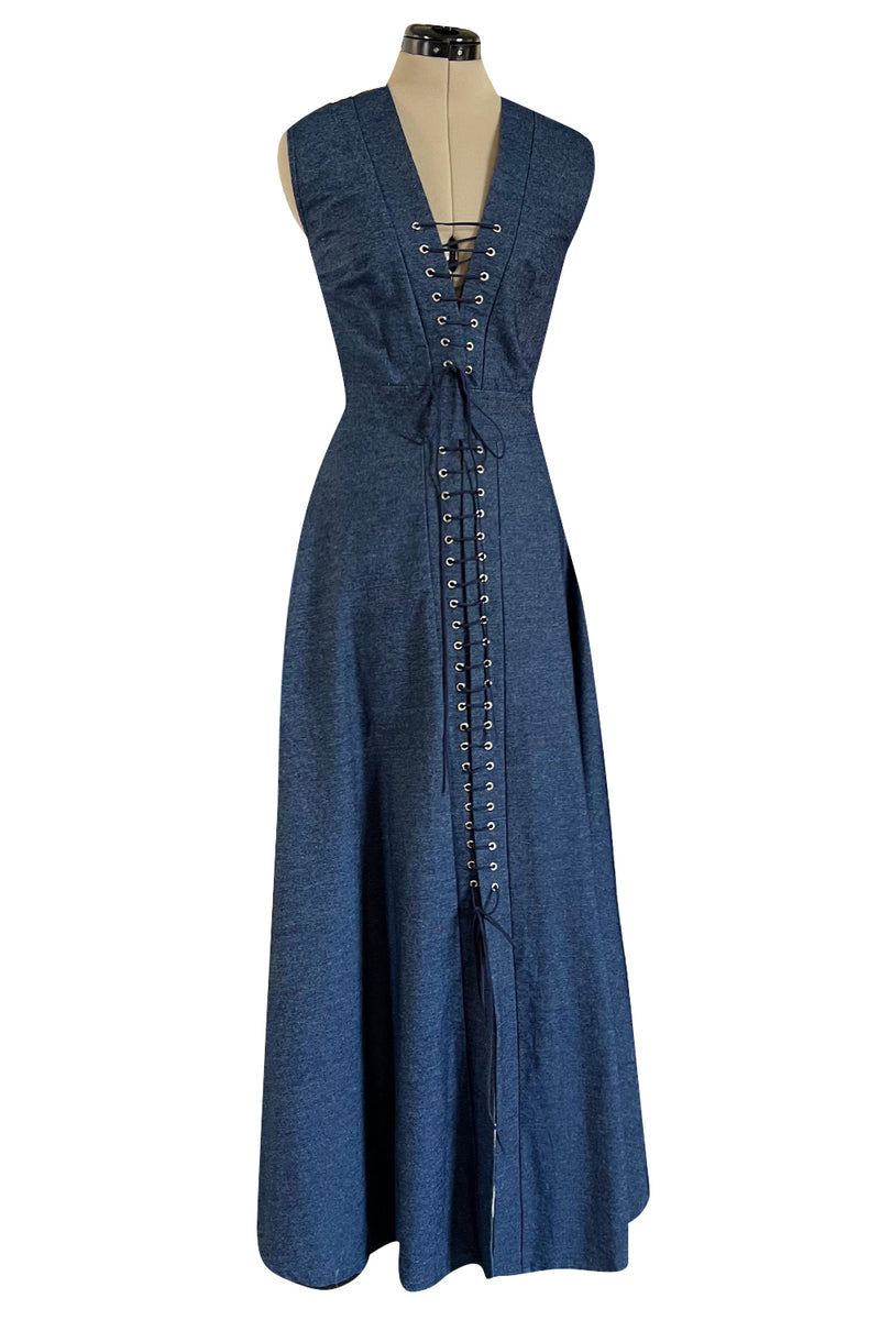Resort 2015 Natalie Costantinidou Light Weight Denim Front Lace Up Sleeveless Dress