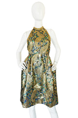1960s Studded & Embellished Metallic Backless Dress
