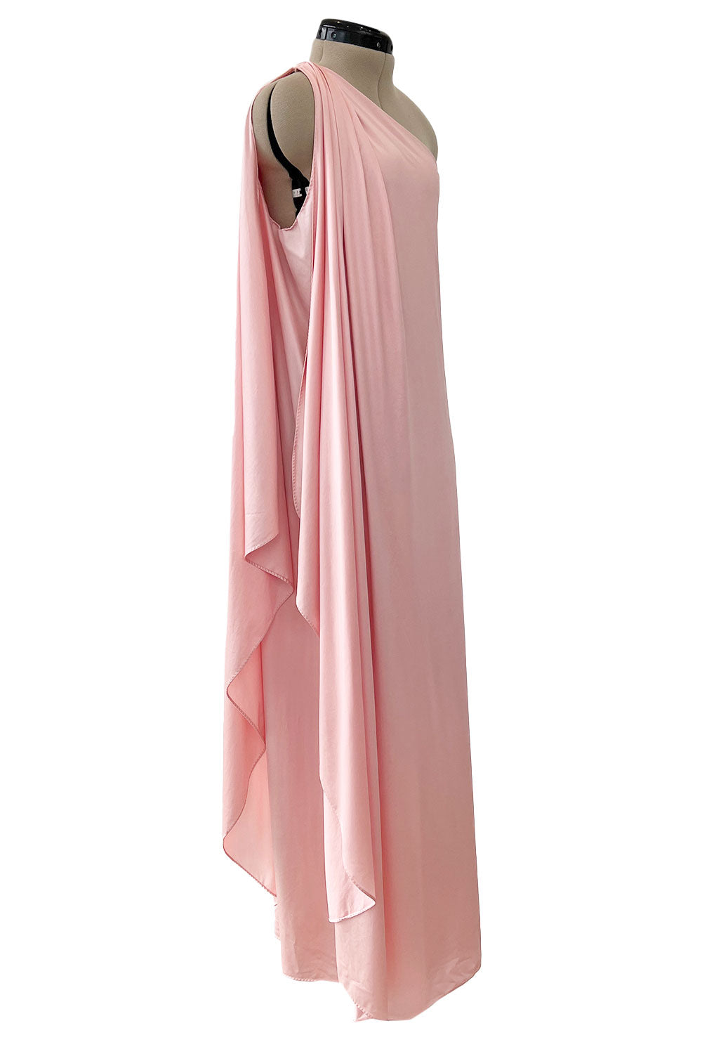 Prettiest 1978 Halston Pale Pink Pastel Nylon Jersey One Shoulder